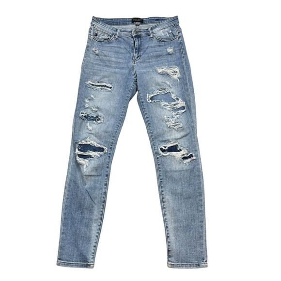 Judy Blue Denim - Ladies Judy Blue Mid Rise Distressed Straight Leg Jeans Size 30